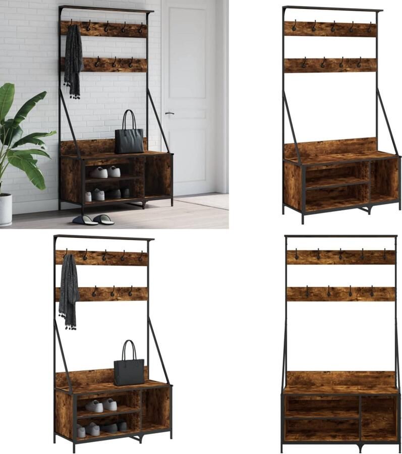 VidaXL Kledingrek met schoenenrek 100x41x184 cm gerookt eikenkleurig Kledingrek Kledingrekken Kapstok Jassenrek