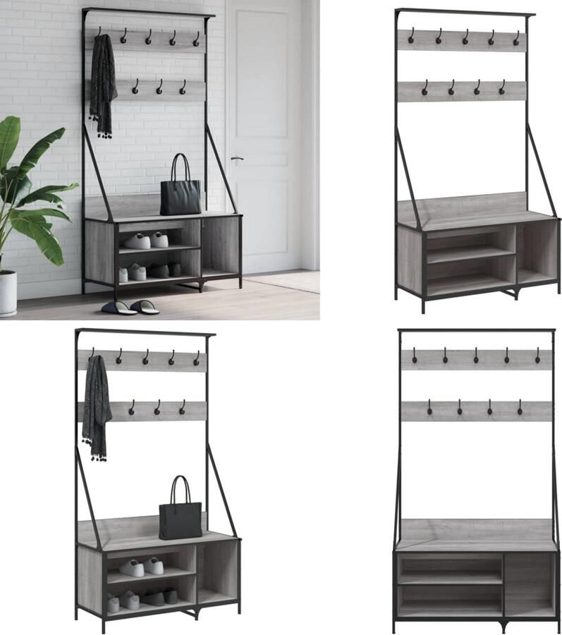 VidaXL Kledingrek met schoenenrek 100x41x184 cm grijs sonoma Kledingrek Kledingrekken Kapstok Jassenrek