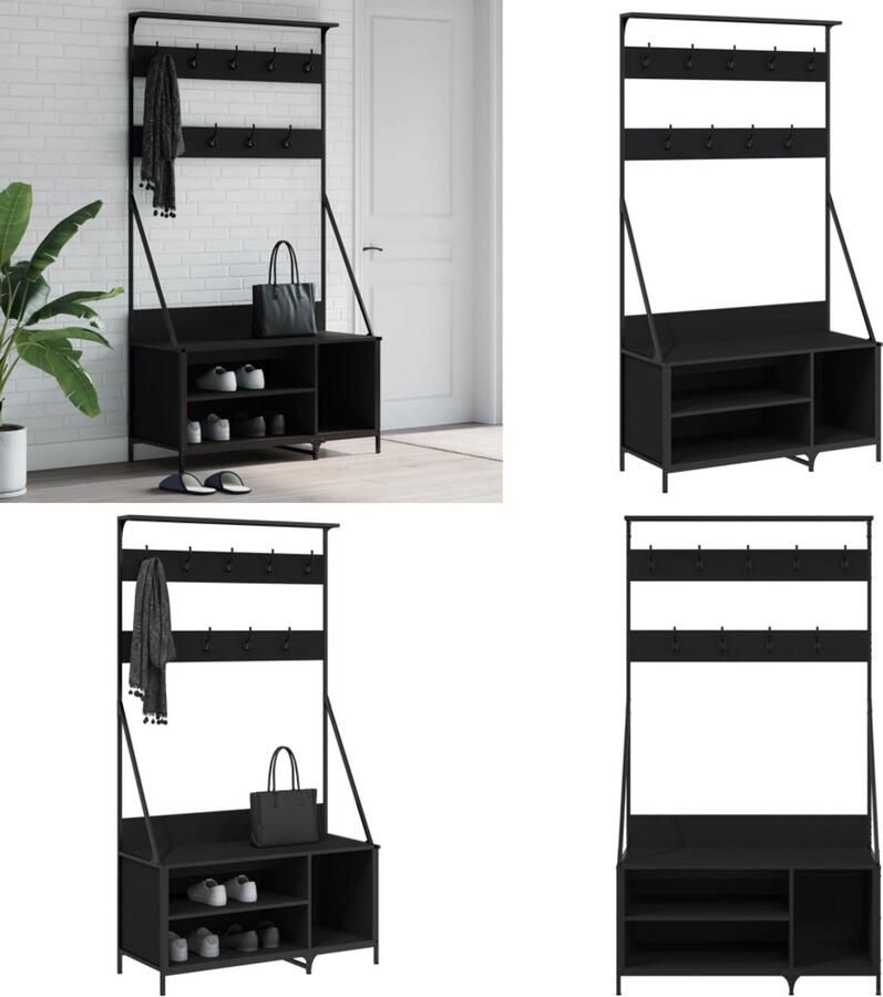 VidaXL Kledingrek met schoenenrek 100x41x184 cm zwart Kledingrek Kledingrekken Kapstok Jassenrek