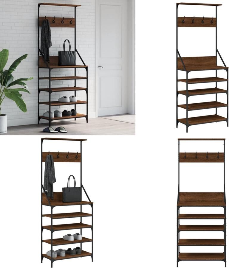 VidaXL Kledingrek met schoenenrek 70x34x184 cm bruin eikenkleur Kledingrek Kledingrekken Kapstok Jassenrek