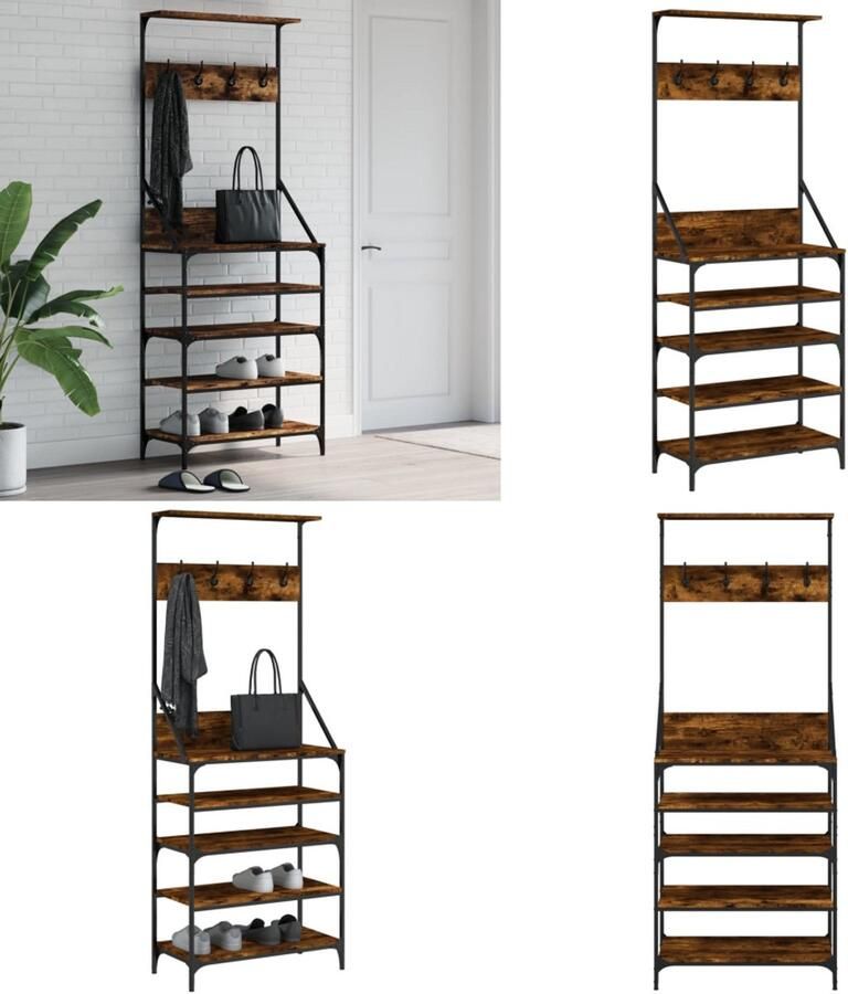 VidaXL Kledingrek met schoenenrek 70x34x184 cm gerookt eikenkleurig Kledingrek Kledingrekken Kapstok Jassenrek