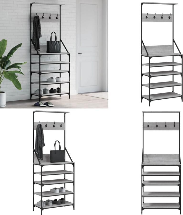 VidaXL Kledingrek met schoenenrek 70x34x184 cm grijs sonoma eikenkleur Kledingrek Kledingrekken Kleren Rek Voor Kleding