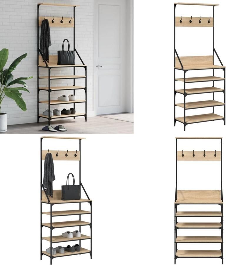 VidaXL Kledingrek met schoenenrek 70x34x184 cm sonoma eikenkleurig Kledingrek Kledingrekken Kapstok Jassenrek