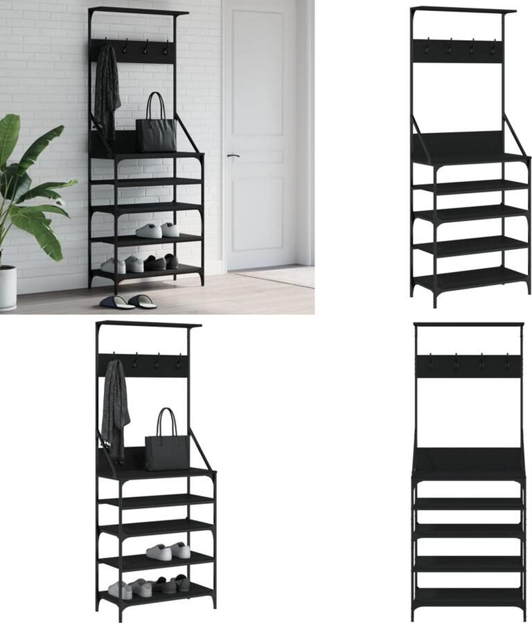 VidaXL Kledingrek met schoenenrek 70x34x184 cm zwart Kledingrek Kledingrekken Kapstok Jassenrek