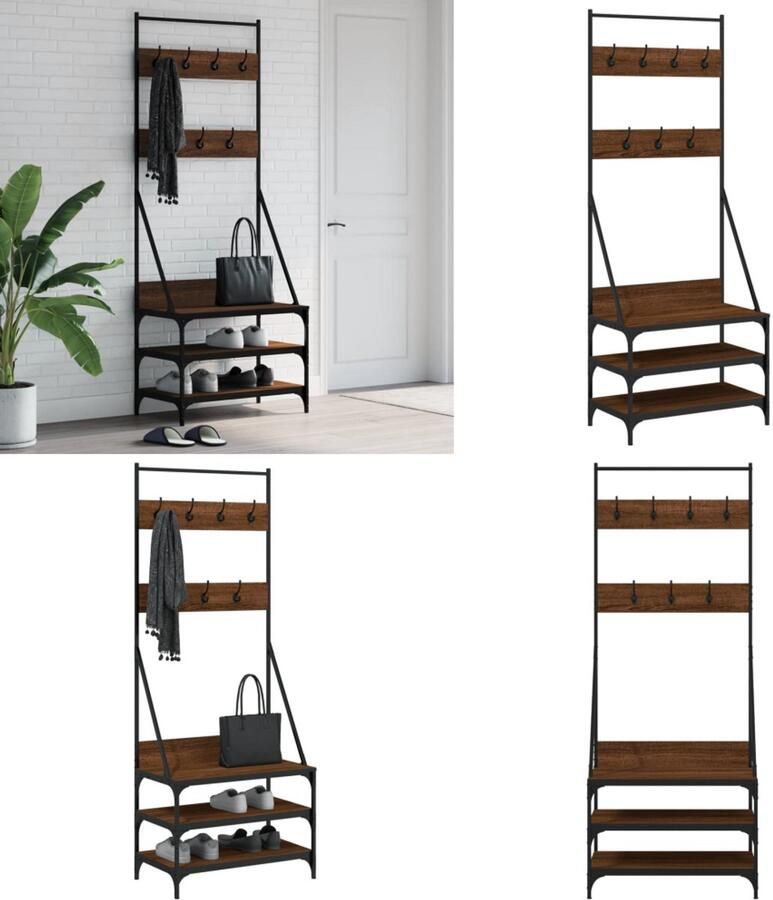 VidaXL Kledingrek met schoenenrek 70x40x184 cm bruin eikenkleur Kledingrek Kledingrekken Kapstok Jassenrek