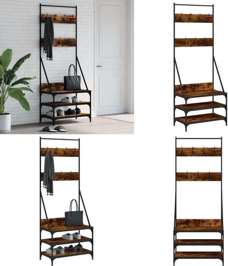 VidaXL Kledingrek met schoenenrek 70x40x184 cm gerookt eikenkleurig Kledingrek Kledingrekken Kapstok Jassenrek