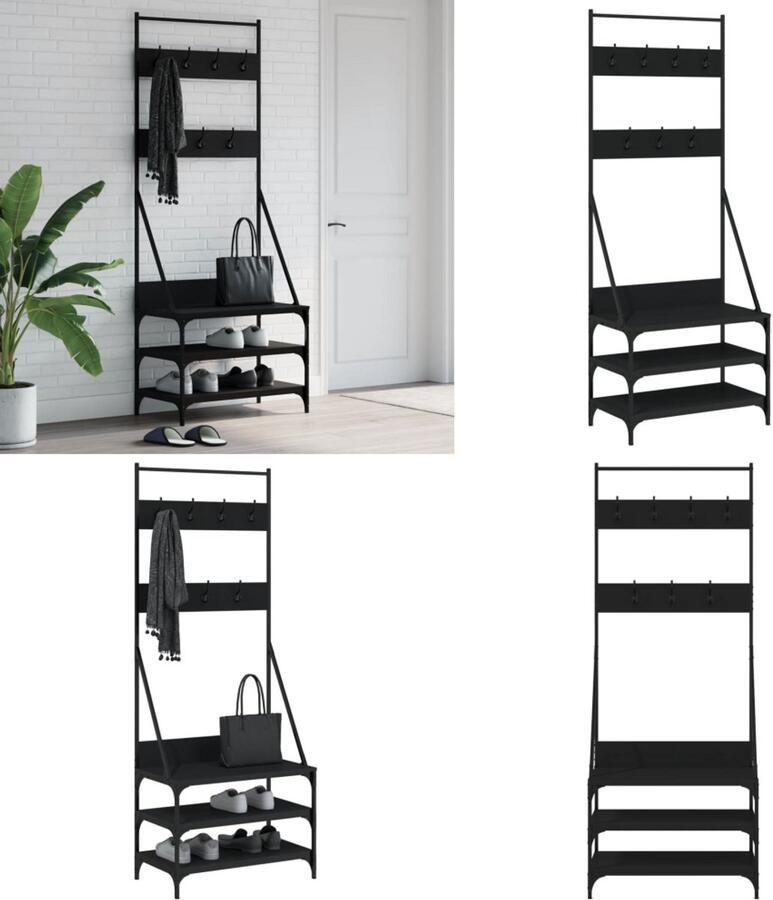 VidaXL Kledingrek met schoenenrek 70x40x184 cm zwart Kledingrek Kledingrekken Kapstok Jassenrek