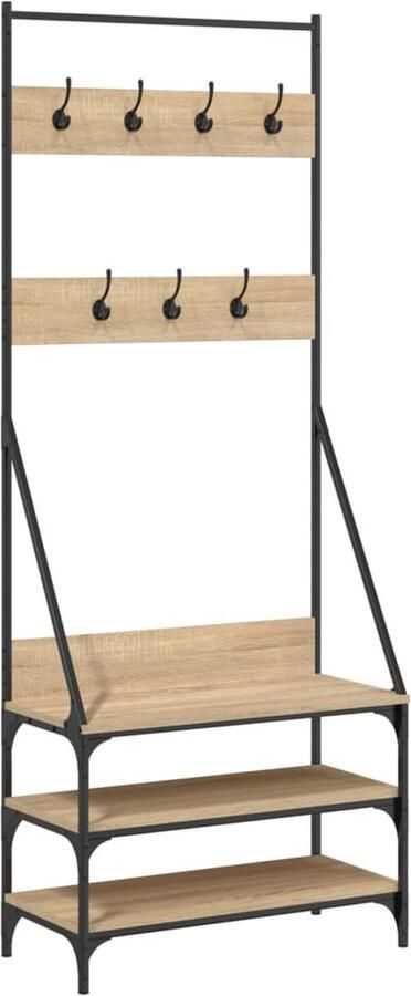 VidaXL Kledingrek met schoenenrek 72x34x184 cm Kledingrek Kapstok Jassenrek Sonomakleur Houten Kledingrek Vintage Kledingrek Entreehal Meubilair Garderobe Bergruimte