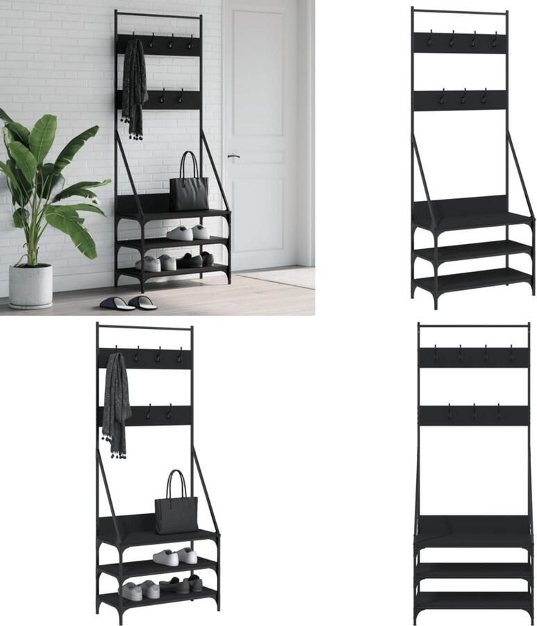 VidaXL Kledingrek met schoenenrek 72x34x184 cm zwart Kledingrek Kledingrekken Kleren Rek Voor Kleding