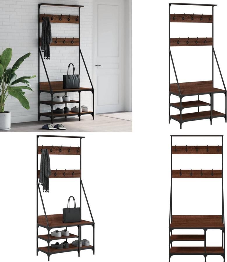 VidaXL Kledingrek met schoenenrek 80x40x184 cm bruin eikenkleur Kledingrek Kledingrekken Kapstok Jassenrek