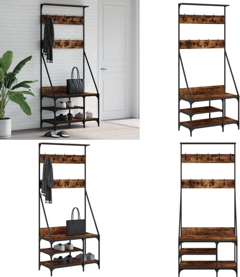 VidaXL Kledingrek met schoenenrek 80x40x184 cm gerookt eikenkleurig Kledingrek Kledingrekken Kapstok Jassenrek
