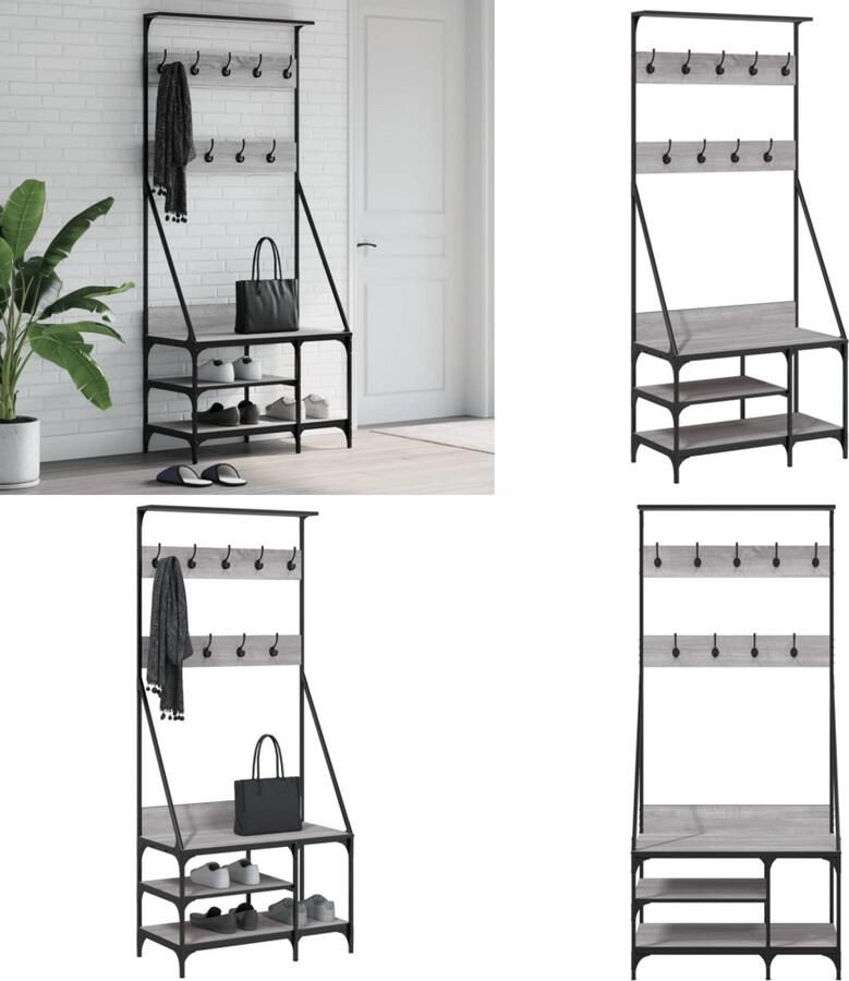 VidaXL Kledingrek met schoenenrek 80x40x184 cm grijs sonoma eikenkleur Kledingrek Kledingrekken Kapstok Jassenrek