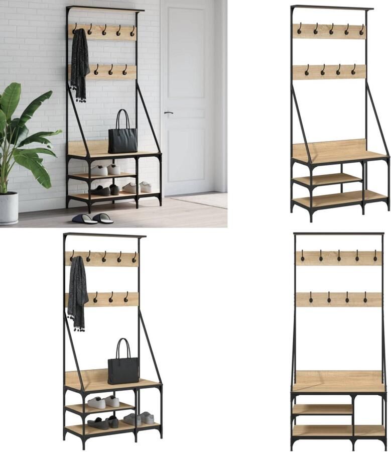 VidaXL Kledingrek met schoenenrek 80x40x184 cm sonoma eikenkleurig Kledingrek Kledingrekken Kapstok Jassenrek
