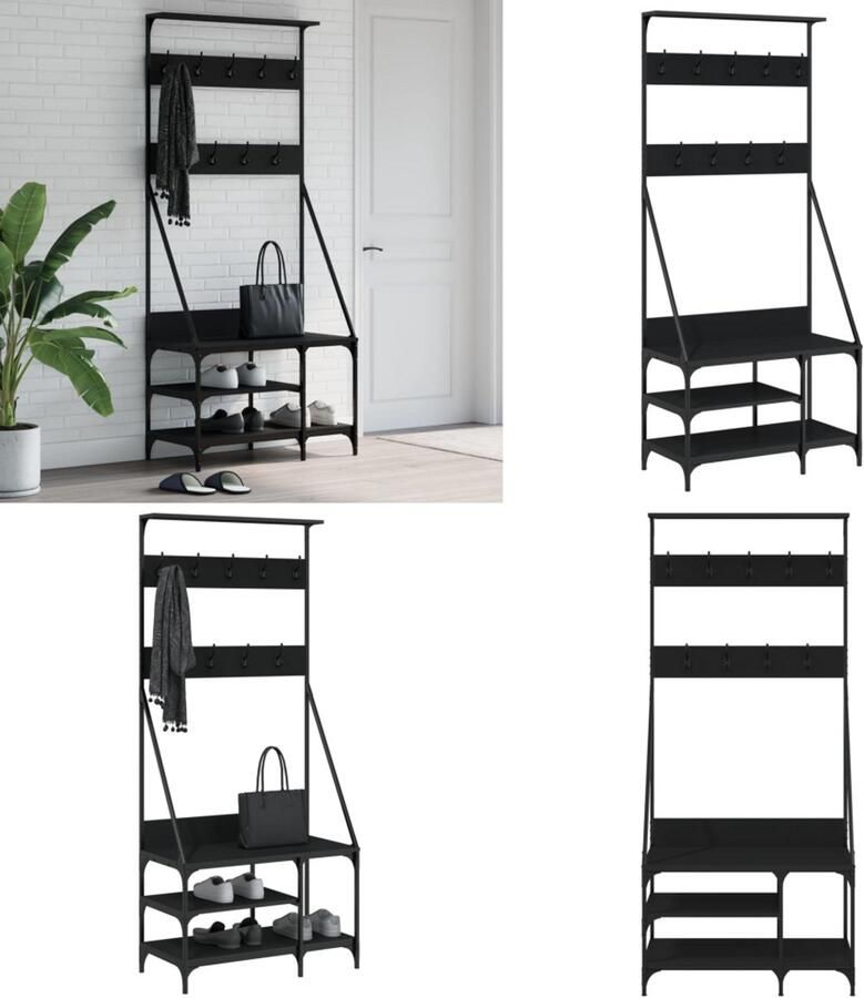 VidaXL Kledingrek met schoenenrek 80x40x184 cm zwart Kledingrek Kledingrekken Kapstok Jassenrek