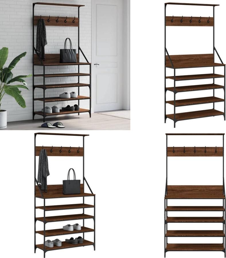 VidaXL Kledingrek met schoenenrek 90x34x184 cm bruin eikenkleur Kledingrek Kledingrekken Kapstok Jassenrek