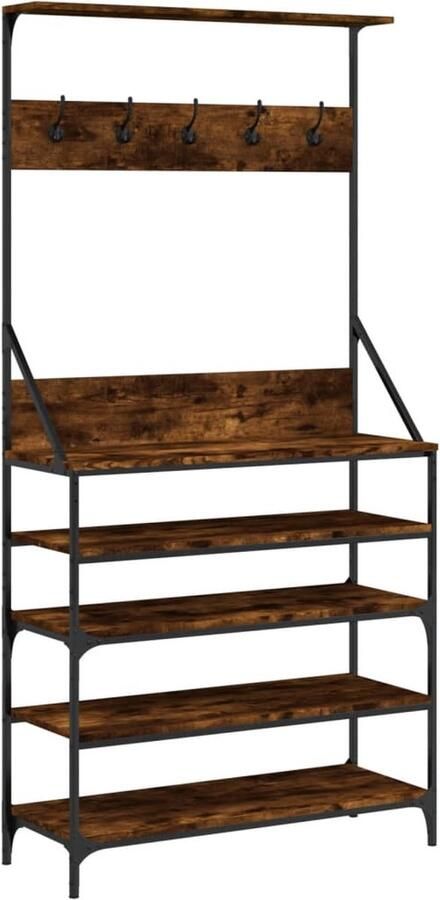 VidaXL -Kledingrek-met-schoenenrek-90x34x184-cm-gerookt-eikenkleurig