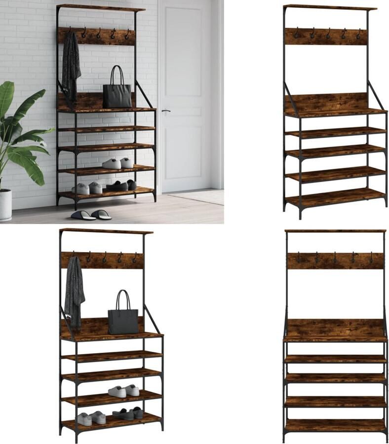 VidaXL Kledingrek met schoenenrek 90x34x184 cm gerookt eikenkleurig Kledingrek Kledingrekken Kapstok Jassenrek