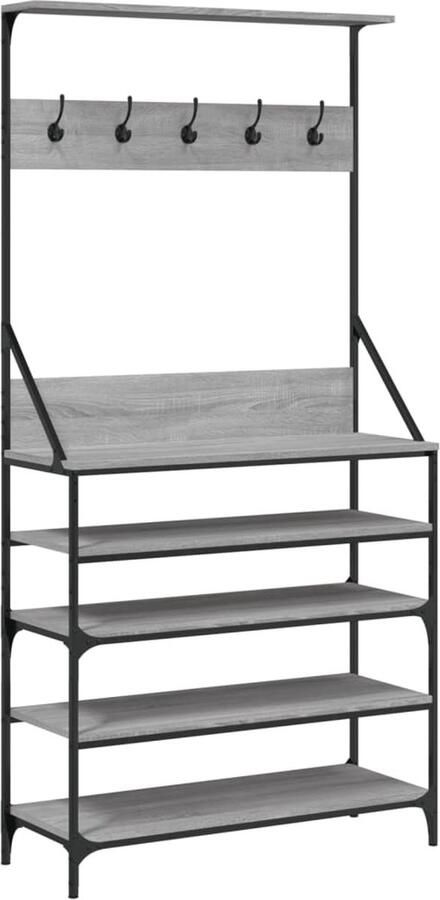 VidaXL -Kledingrek-met-schoenenrek-90x34x184-cm-grijs-sonoma-eikenkleur