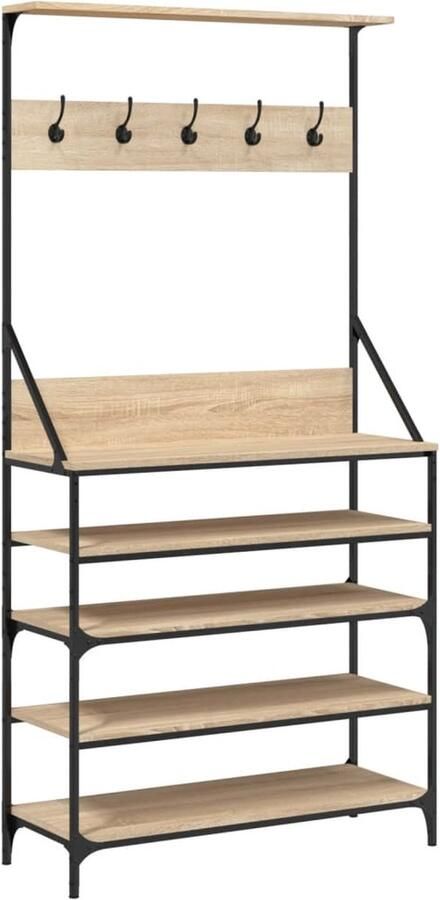 VidaXL -Kledingrek-met-schoenenrek-90x34x184-cm-sonoma-eikenkleurig