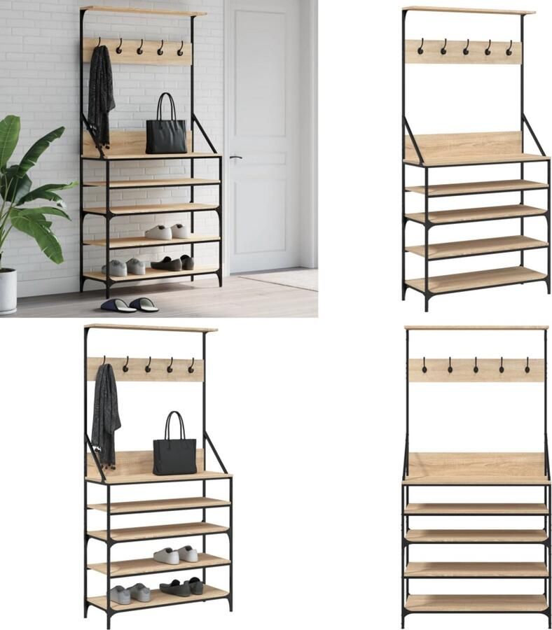VidaXL Kledingrek met schoenenrek 90x34x184 cm sonoma eikenkleurig Kledingrek Kledingrekken Kapstok Jassenrek