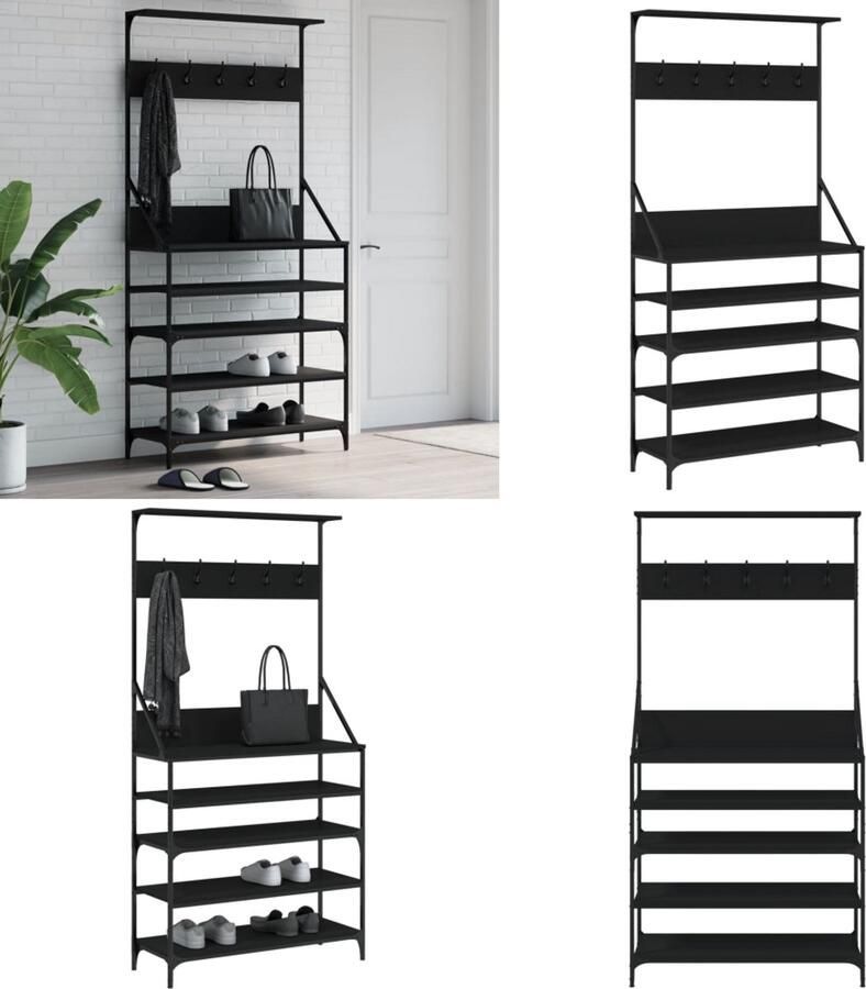 VidaXL Kledingrek met schoenenrek 90x34x184 cm zwart Kledingrek Kledingrekken Kapstok Jassenrek