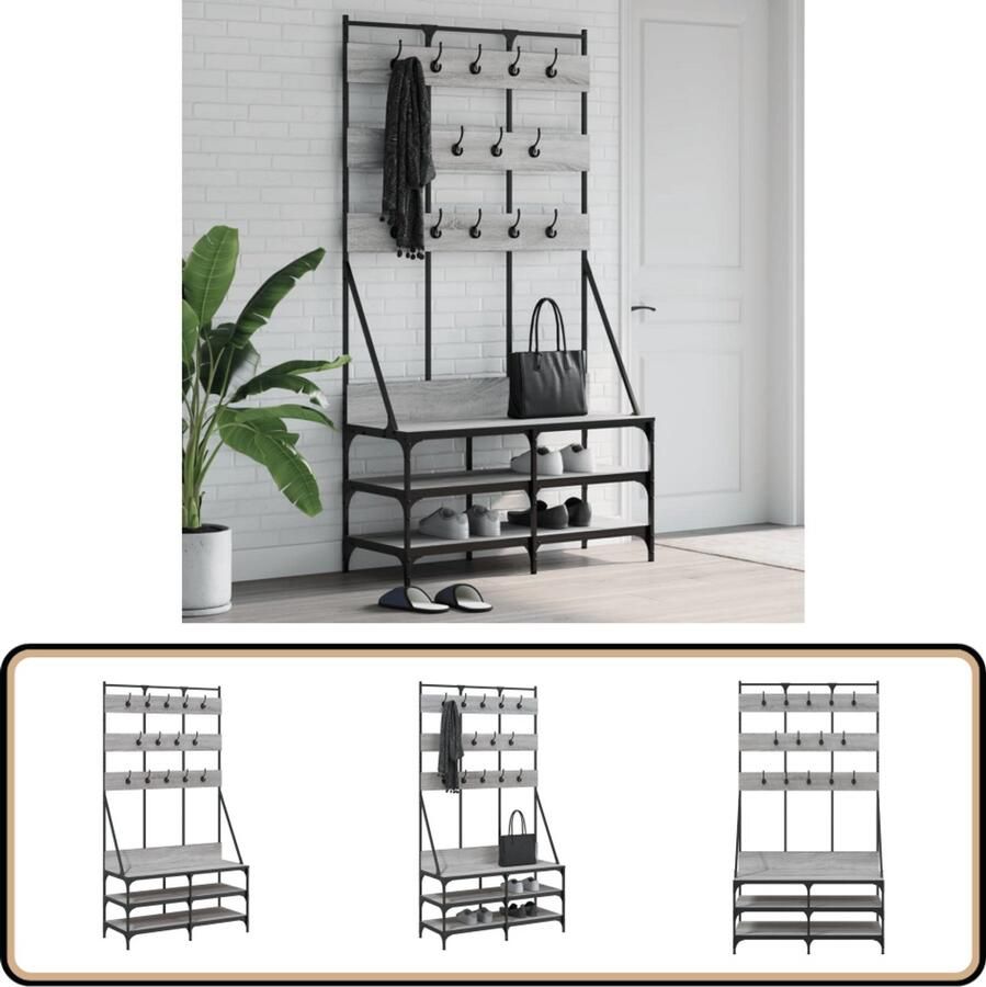 VidaXL Kledingrek met schoenenrek Grijs Sonoma Eikenkleur Kledingrek Kapstok Kastenopruiming Garderobe Bergruimte