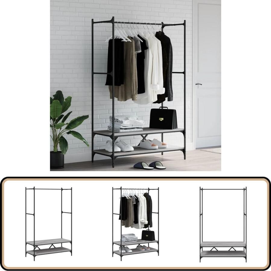 VidaXL Kledingrek Schappen Grijs Sonoma Eiken Kapstok Garderobe Kledingrek Entreehal Woonkamer