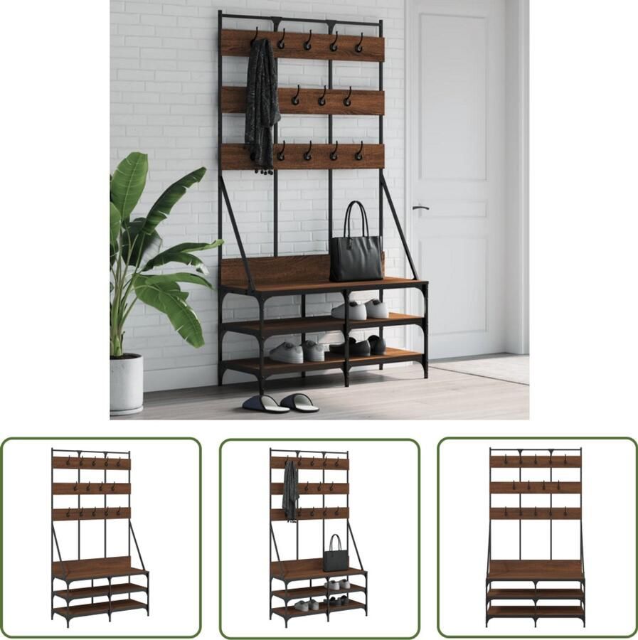 VidaXL Kledingrek Schoenenrek 100x40x184 cm Bruin Kledingrek Kapstok Kastoplossing Houten Kledingrek Vintage Kledingrek Modern Kledingrek Klein Kledingrek Multifunctioneel Kledingrek Entreehal Meubilair
