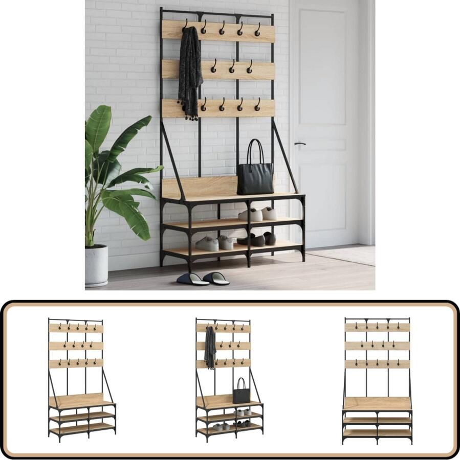VidaXL Kledingrek Sonoma Eiken 100x40x184 cm Kledingrek Kapstok Jassenrek Houten Kledingrek Vintage Kledingrek Slimme Opslagoplossing Entree Meubilair Woonkamer Meubilair Bruine Kledingkast