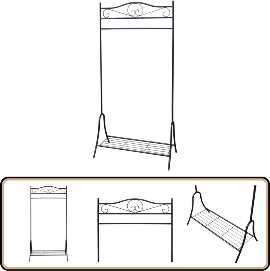 VidaXL Kledingrek Staal Zwart 90x44x174 cm Kledingrek Garderobe Hangrail Zwarte Kledingkast Metalen Kledingrek