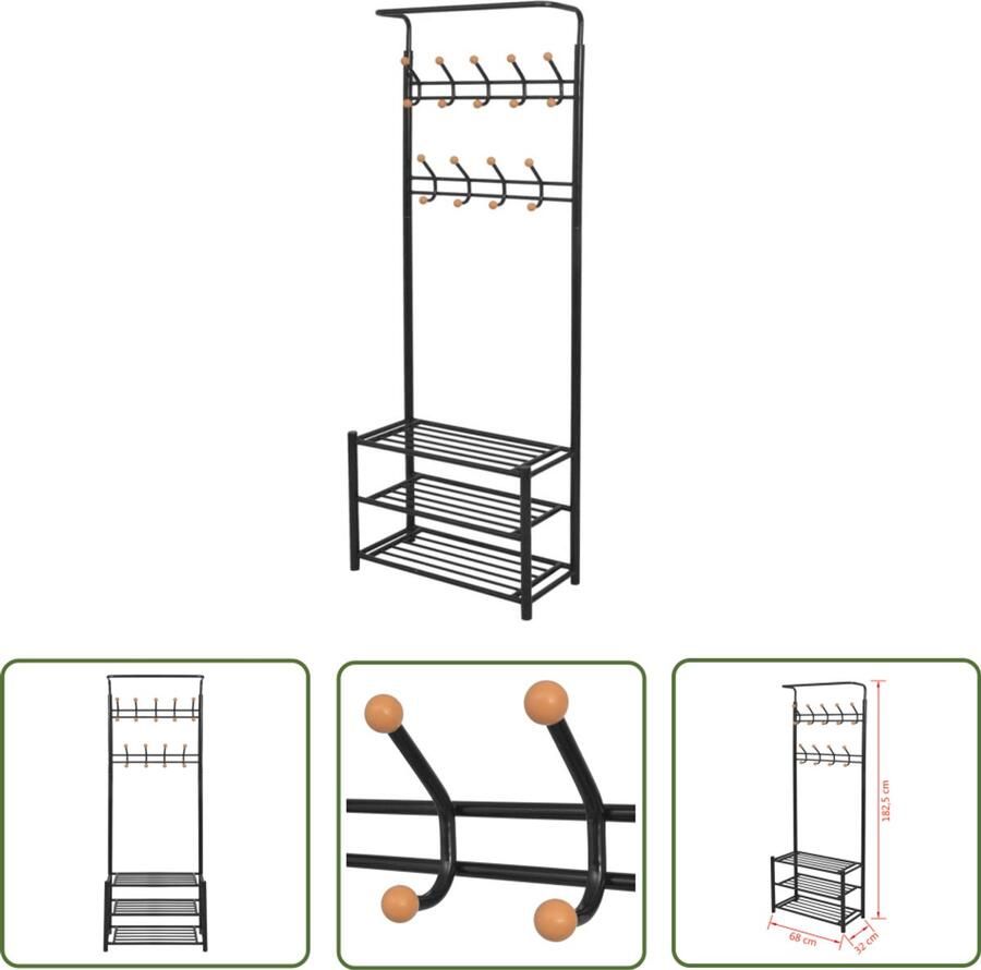 VidaXL Kledingrek Zwart Met schoenenopberger Kledingrek Kapstok Zwarte Kapstok Metalen Kapstok Kledinghanger Schoenenkast Entreehal Meubilair Garderobe Organisatie Opslagruimte Modern Design Compact Multifunctioneel