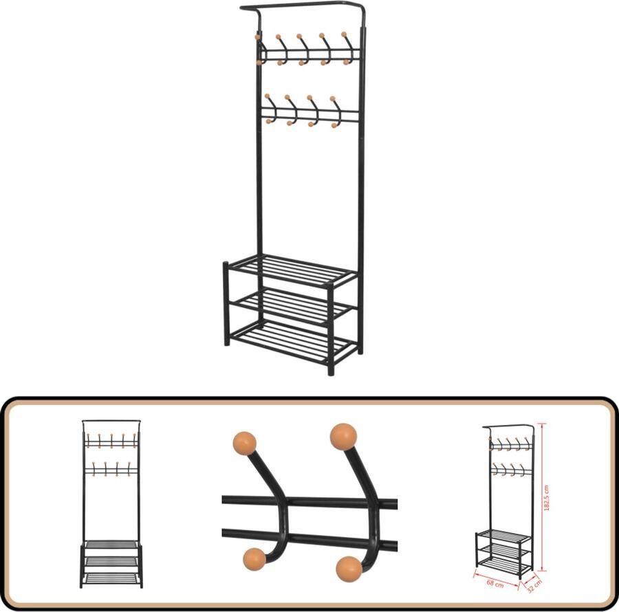 VidaXL Kledingrek Zwart Met schoenenopberger Kledingrek Kapstok Zwarte Kapstok Metalen Kapstok Kledinghanger Schoenenkast Entreehal Meubilair Garderobe Organisatie Opslagruimte Modern Design Compact Multifunctioneel - Foto 2