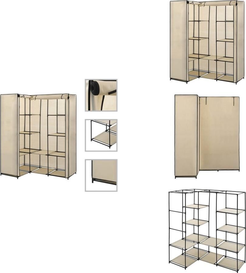 VidaXL Klerenkast Klerenkasten Kledingkast Kledingkasten Hoekkledingkast 130x87x169 cm crème - Foto 2