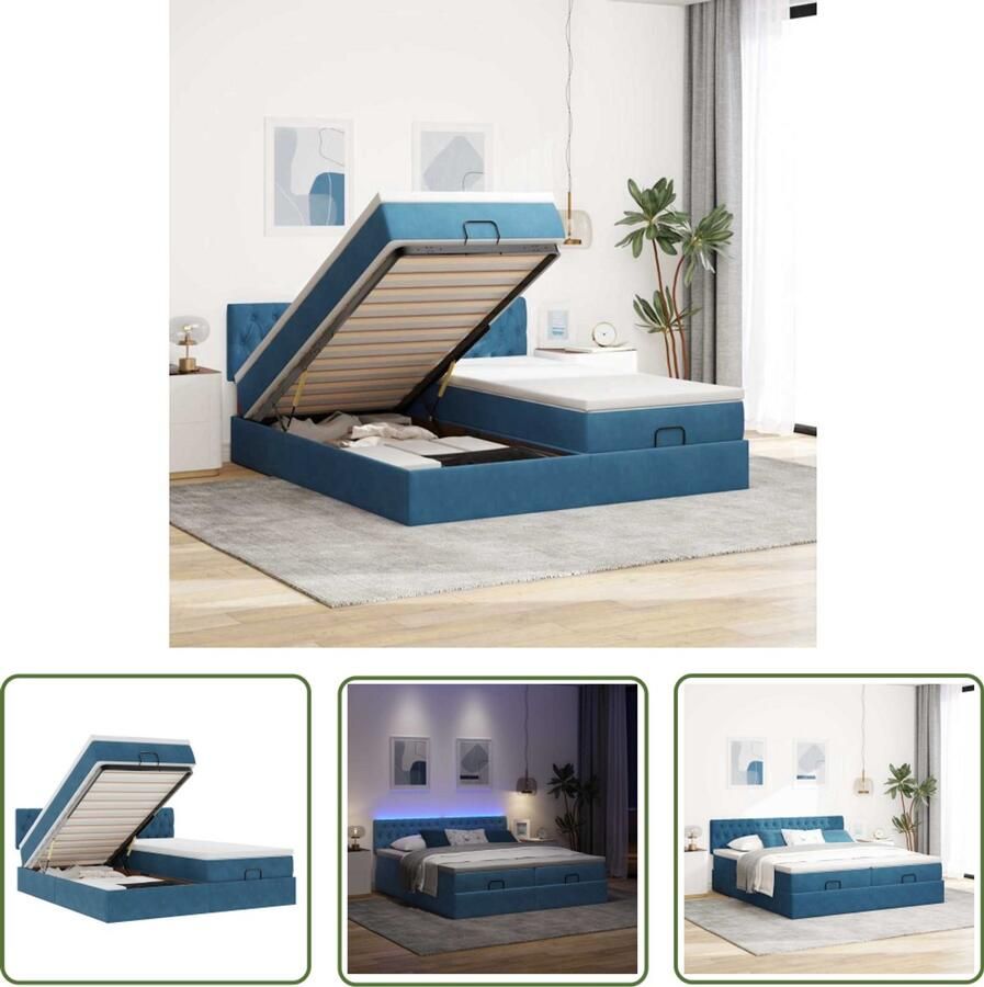 VidaXL Klik Mechanisme Dynamische Sleutel Bed poef met matrassen en leds 200x200 cm fluweel donkerblauw Draperpatools Gereedschapset Sleutelsysteem