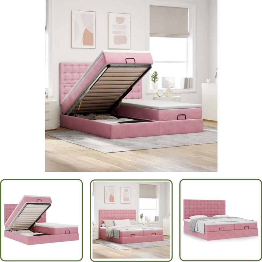 VidaXL Boxspring Bed Ottoman Bed Ottoman bed met matrassen 180x200cm fluweel roze Tweepersoonsbed Fluweel Bed Roze Bed