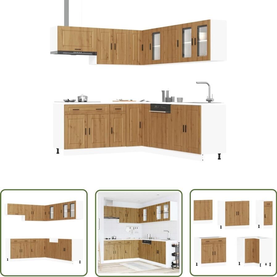 VidaXL 11-delige Keukenkastenset Porto bewerkt hout artisanaal eiken Dynamische Sleutel Klikklok Draadloos Gereedschap Handgereedschap Auto Reparatie