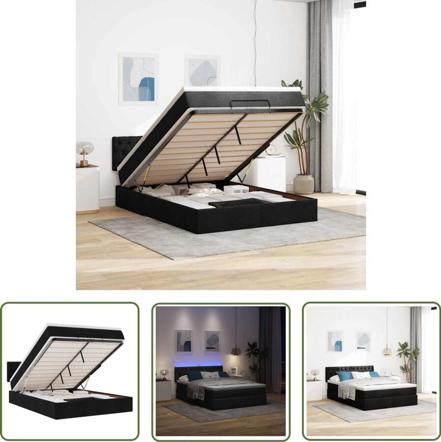 VidaXL Bed poef met matras en LED's stof 140x190 cm zwart Dynamische Sleutel Klikklok Gereedschapset Mechanica Draai Moment