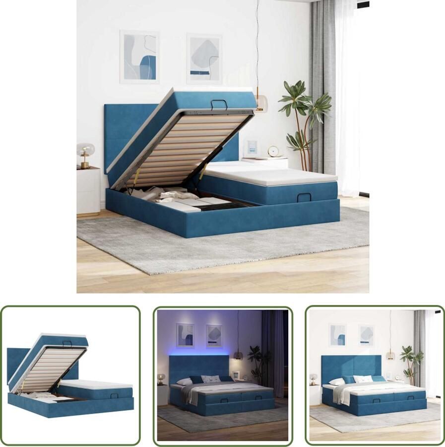 VidaXL Klikklok Dynamische Sleutel Bed poef met matrassen en leds 200x200 cm fluweel donkerblauw Gereedschapset Draadloos Mechanica