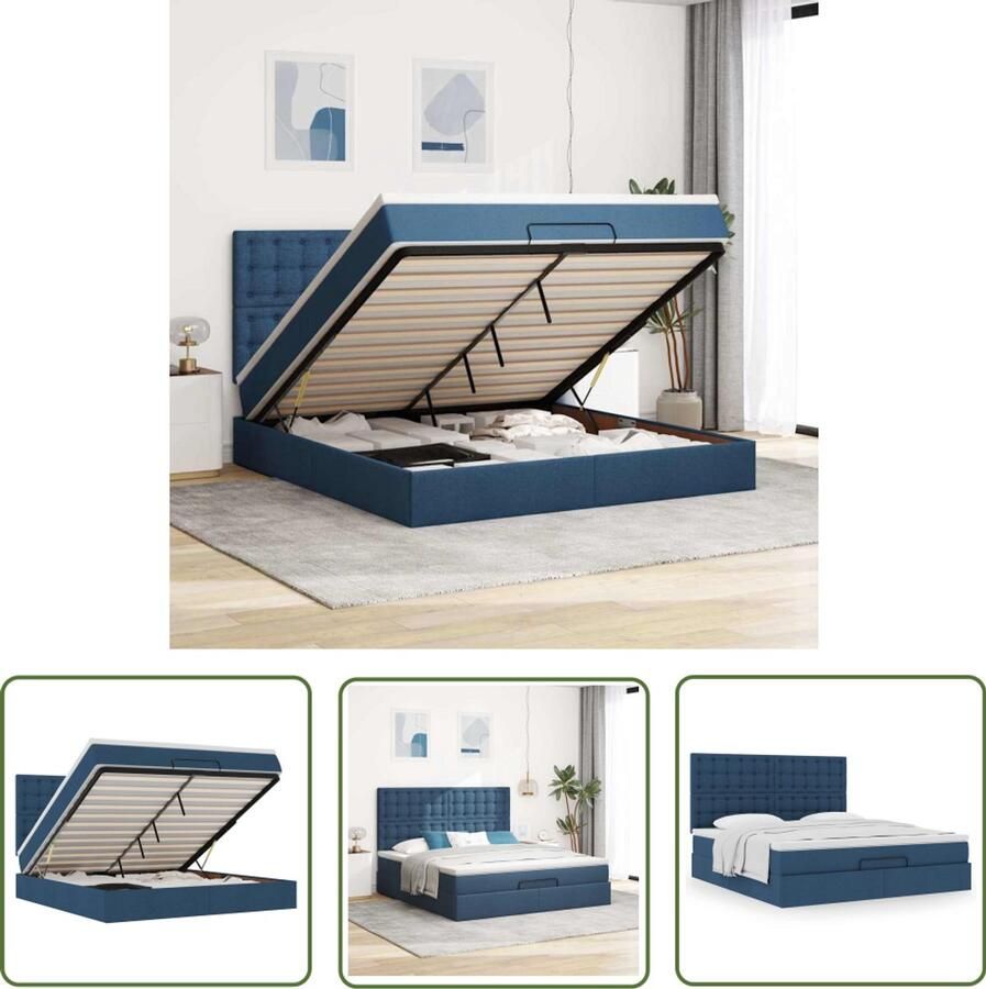 VidaXL Ottoman bed met matras 160x200cm stof blauw Ottoman Bed Boxspringbed Tweepersoonsbed Slaapcomfort Opbergruimte