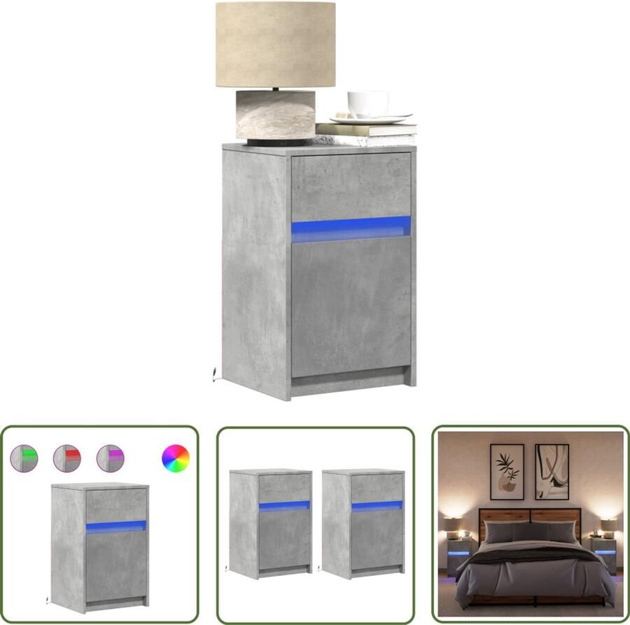 VidaXL Klikmechanisme Draaibare Sleutel Nachtkastjes met LED-verlichting 2 st bewerkt hout betongrijs Torque Wrench Gereedschapset Mechanica