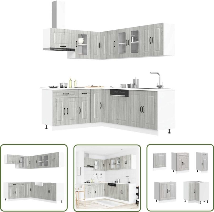 The Living Store 11-delige Keukenkastenset Kalmar bewerkt hout grijs sonomaeiken Keuken Kast Houten Keuken Keukenkasten Set Keukenmeubels Opslagoplossing