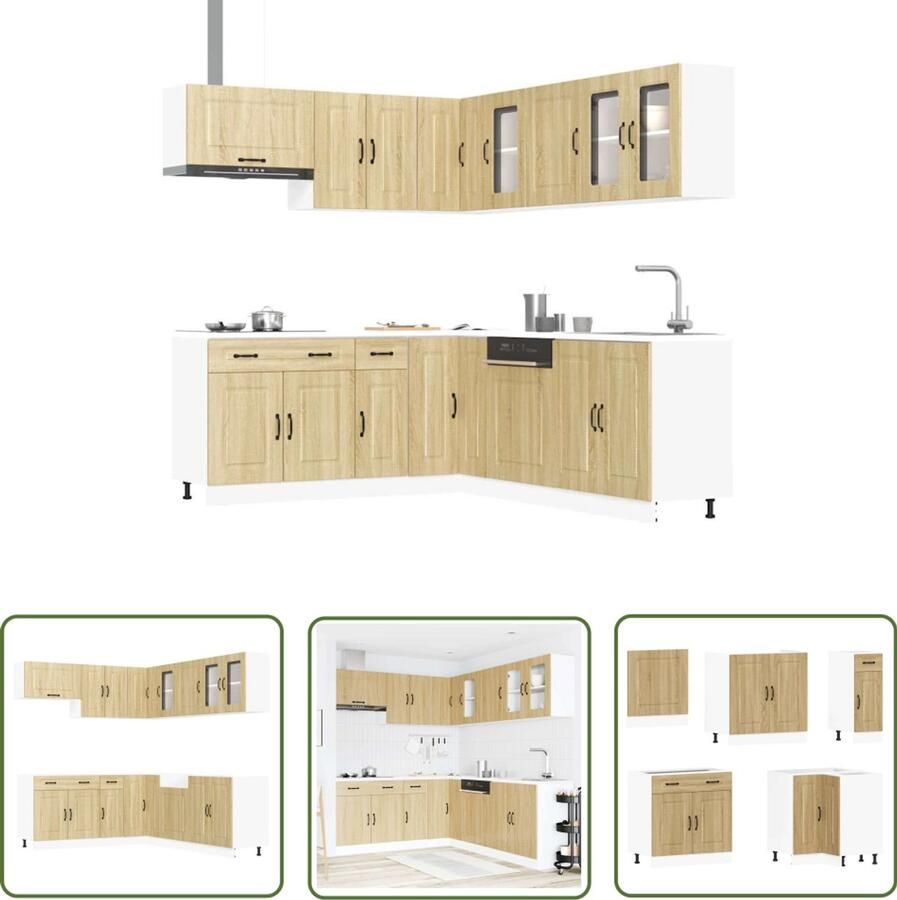 The Living Store 11-delige Keukenkastenset Kalmar bewerkt hout sonoma eikenkleur Keukenkasten Houten Keukenkasten Keukenkast Set Sonoma Eiken Keuken Kalmar Keuken