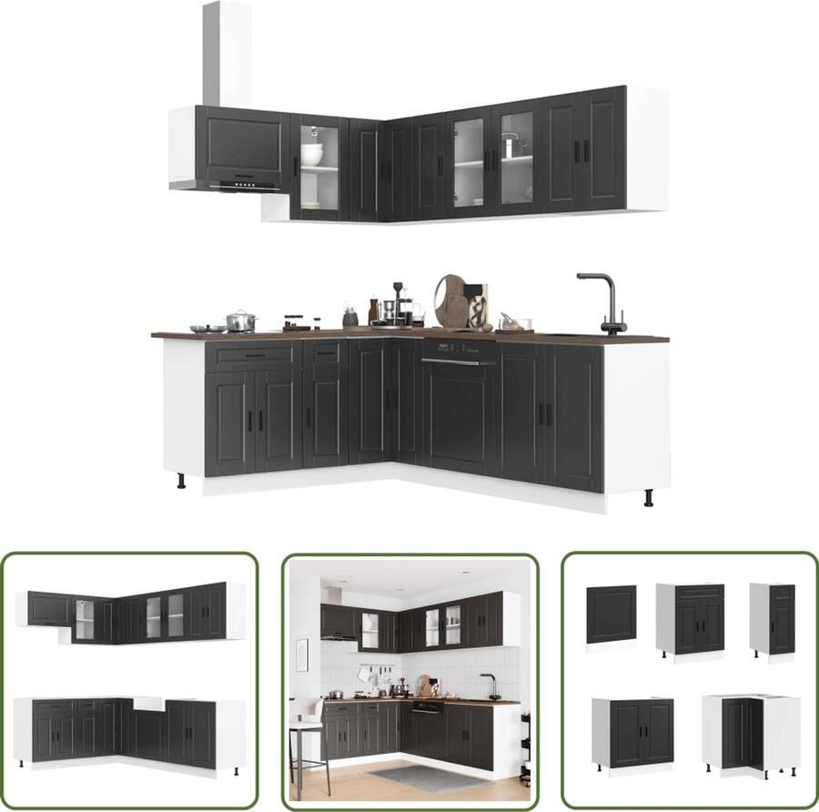 VidaXL Klikmechanisme Dynamische Sleutel 11-delige Keukenkastenset Porto bewerkt hout zwart Gereedschap Draadspanning Draper Tools