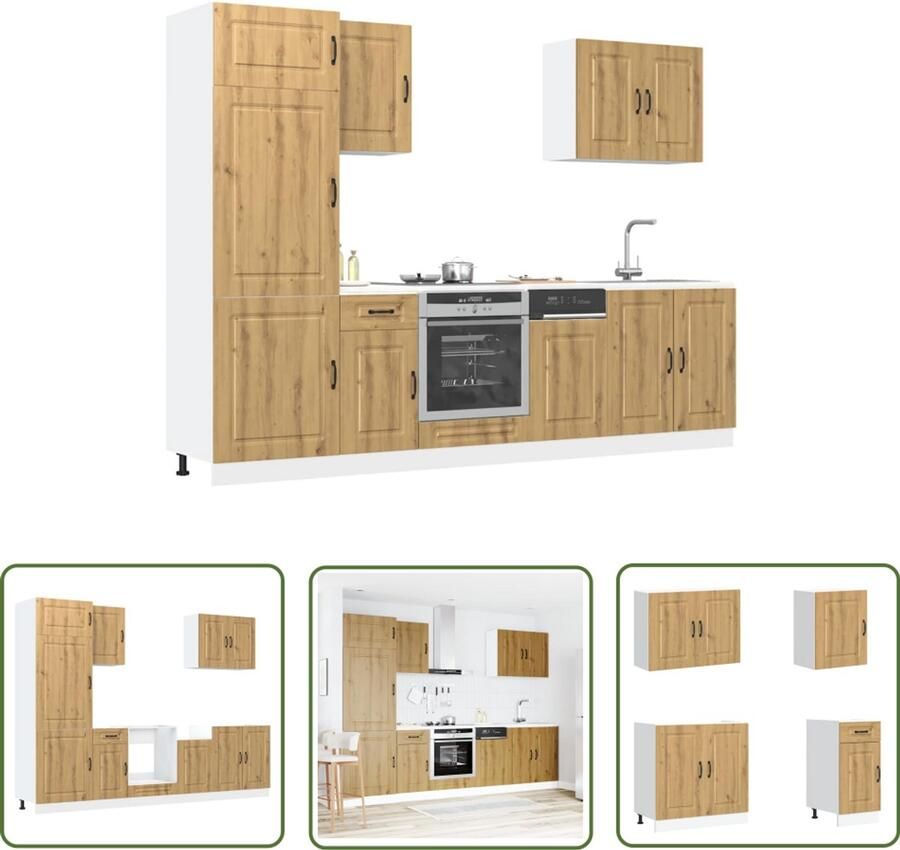 VidaXL 7-delige Keukenkastenset Kalmar bewerkt hout artisanaal eiken Dynamische Sleutel Klikmechanisme Gereedschap Draadspanning Draper Tools