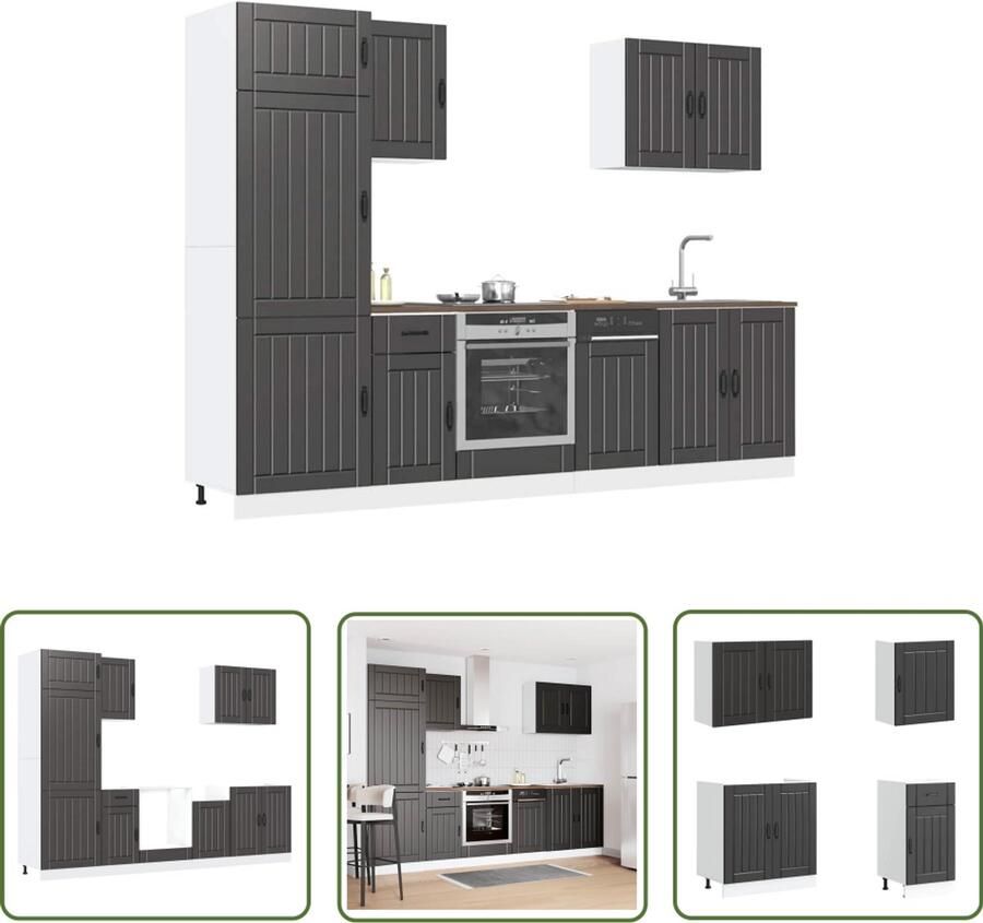 The Living Store 7-delige Keukenkastenset Kalmar bewerkt hout zwart Keukenkasten Zwarte Keukenkasten Houten Keukenkasten Keukenopslag Kalmar Serie