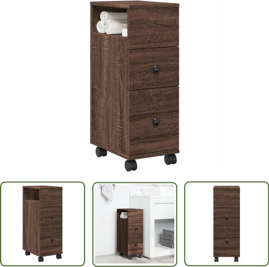 VidaXL Badkamerkast smal met wielen bewerkt hout bruin eikenkleurig Dynamische Sleutel Klikmechanisme Gereedschapset Spanner Set Torque Wrench