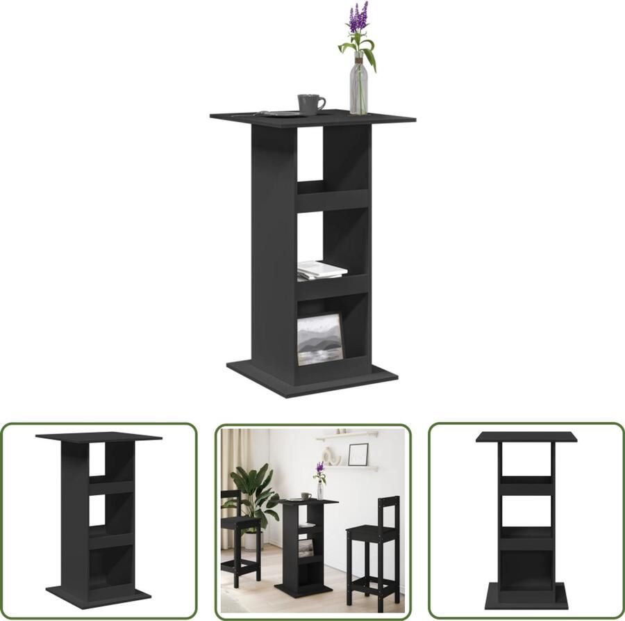 The Living Store Bartafel met opbergruimte 60x60x102 cm bewerkt hout zwart Bartafel Houten Bartafel Salontafel Multifunctioneel Meubel Opslagruimte