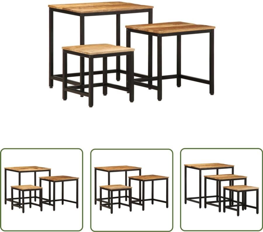 The Living Store Bijzettafeltjesset 3 st massief ruw mangohout Bijzettafel Industrieel Meubilair Mangohout Meubels Salontafels Multifunctionele Tafel