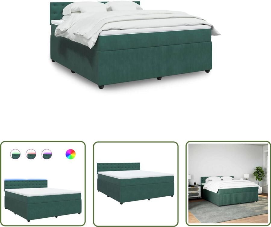 VidaXL Klikmechanisme Dynamische Sleutel Boxspring met matras fluweel donkergroen 180x200 cm Draaibare Kop Gereedschapset Draper Tools
