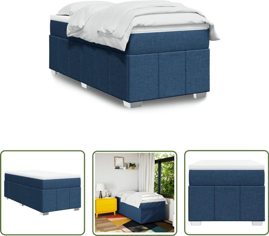 VidaXL Klikmechanisme Dynamische Sleutel Boxspring met matras stof blauw 90x200 cm Draaibare Kop Inch-newton Meetwaarde Gereedschapset